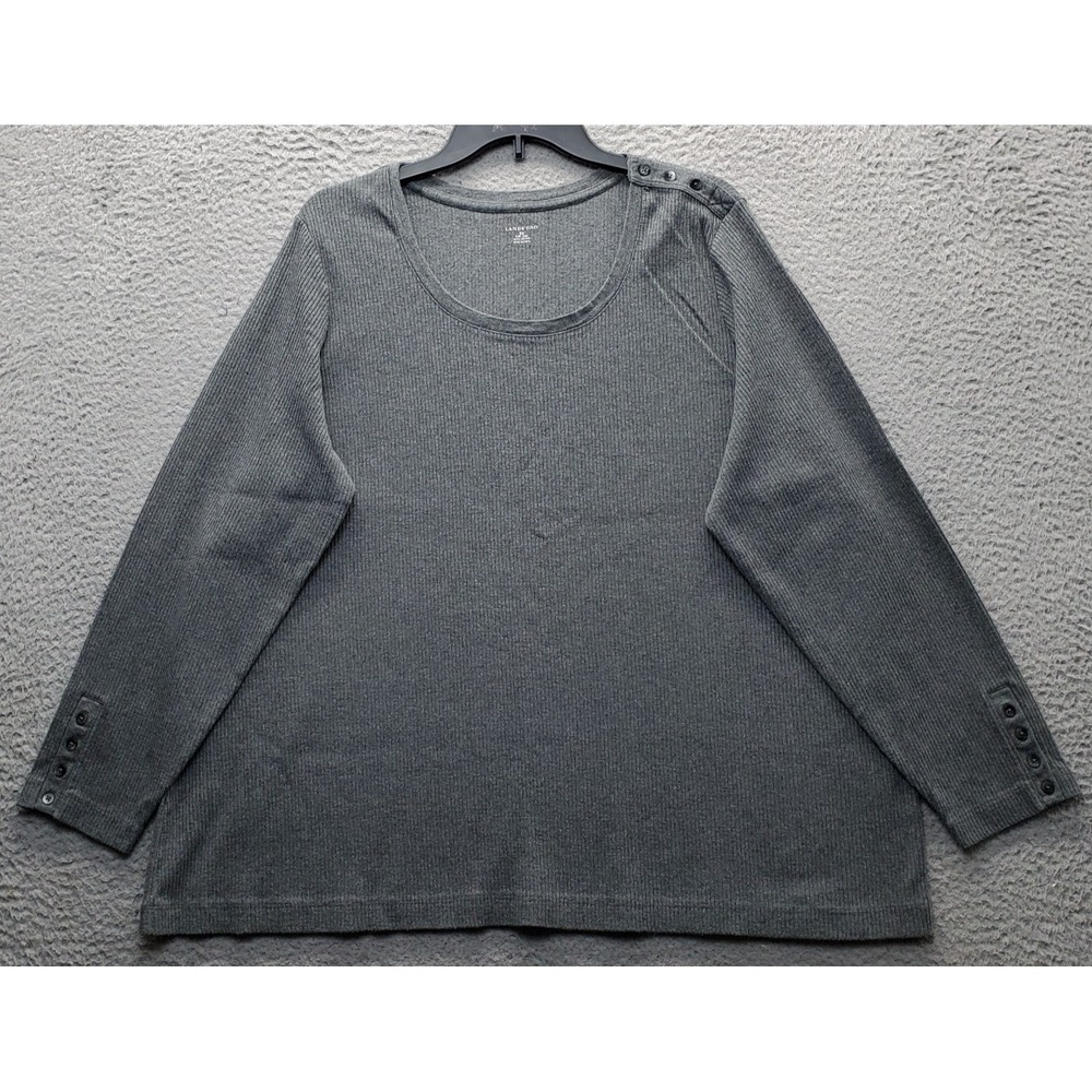 Lands' End Sweater Women 3X Gray Rib Knit Long Sleeve Round Neck Shoulder Button